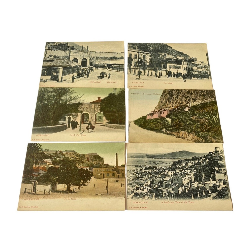 Lot Of 6 Antique Gibraltar Postcards Market Library Governors Cottage Resin Road
